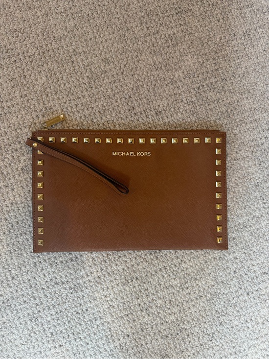 Michael Kors Handbags - Michael Kors Tan Leather Wristlet with Gold Stud Trim